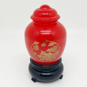 Vintage Avon Red Oriental Peony Vase Bottle for Moonwind Cologne EMPTY